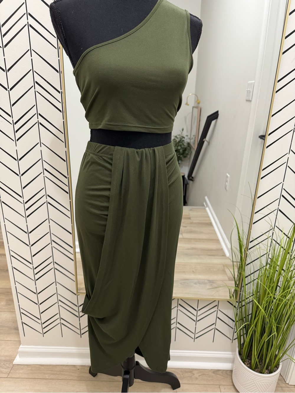 Olive Green Draped Maxi Skirt - Women